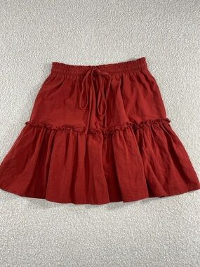 Women’s dark Red Tiered Drawstring Skirt.